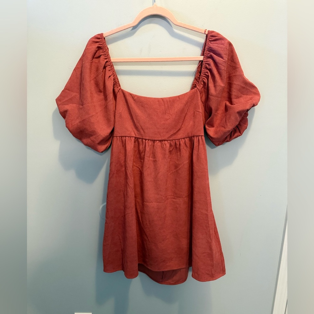 NWT Francesca's Collections Pink Puff Sleeve Dress Medium Romantic Cottagecore